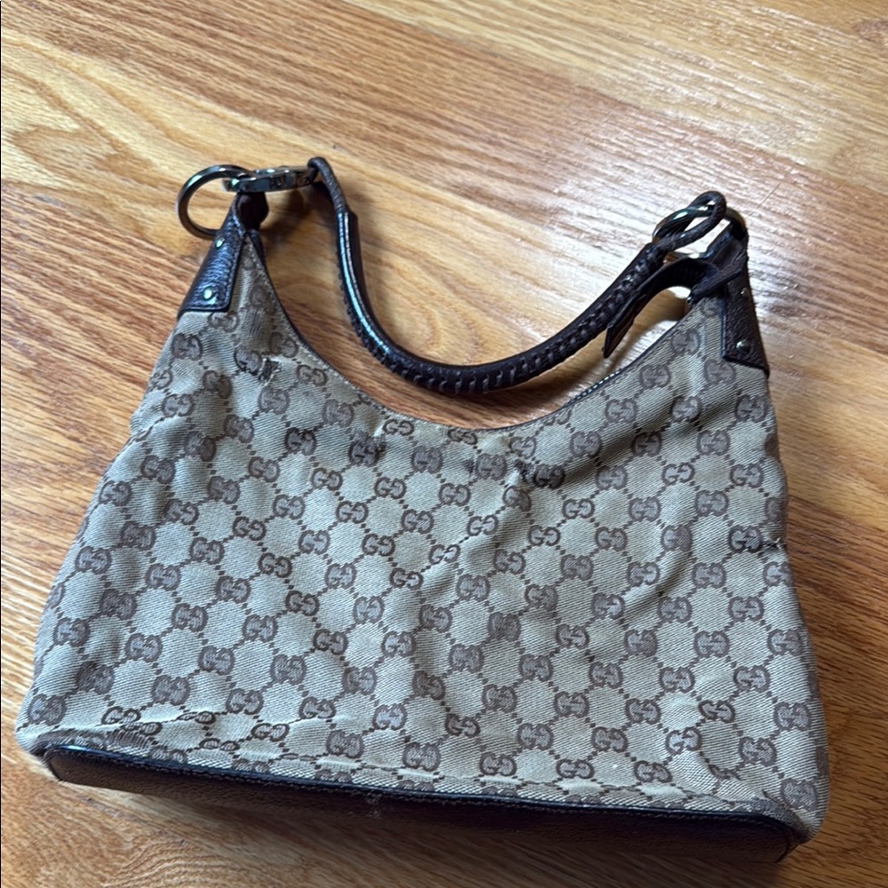 Gucci Brown Leather Shoulder Bag with Monogram